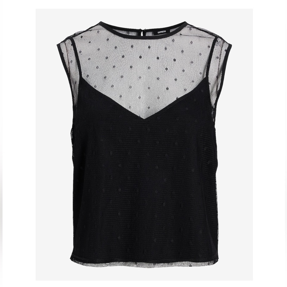 EXPRESS tulle polla dot crew neck tank size Small